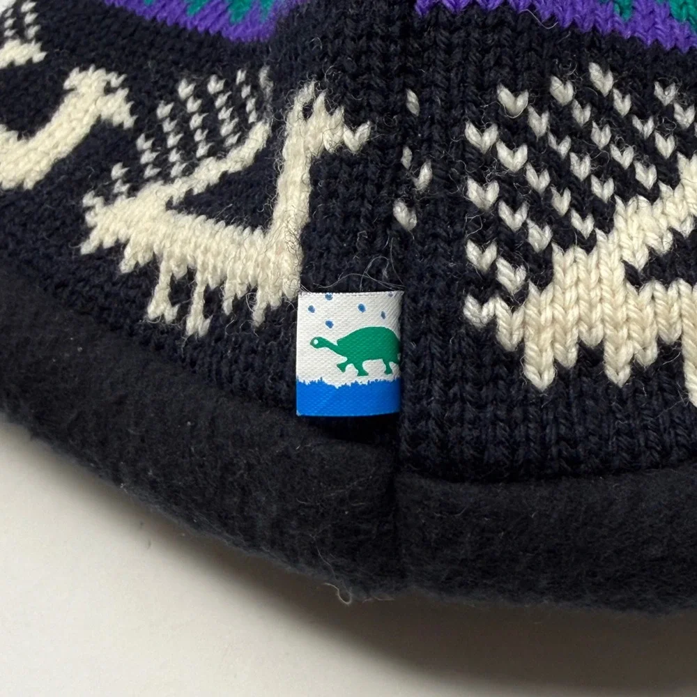 Turtle Fur Vintage Knit Beanie Llama Pattern‎ Fleece Lined Wool Blend Hat USA